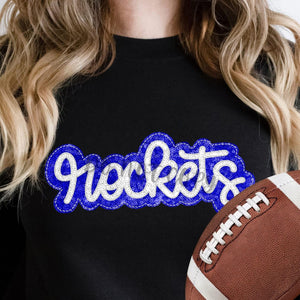 KBD OG SEQUIN AND EMBROIDERY WORDS ROCKETS White and Royal Blue