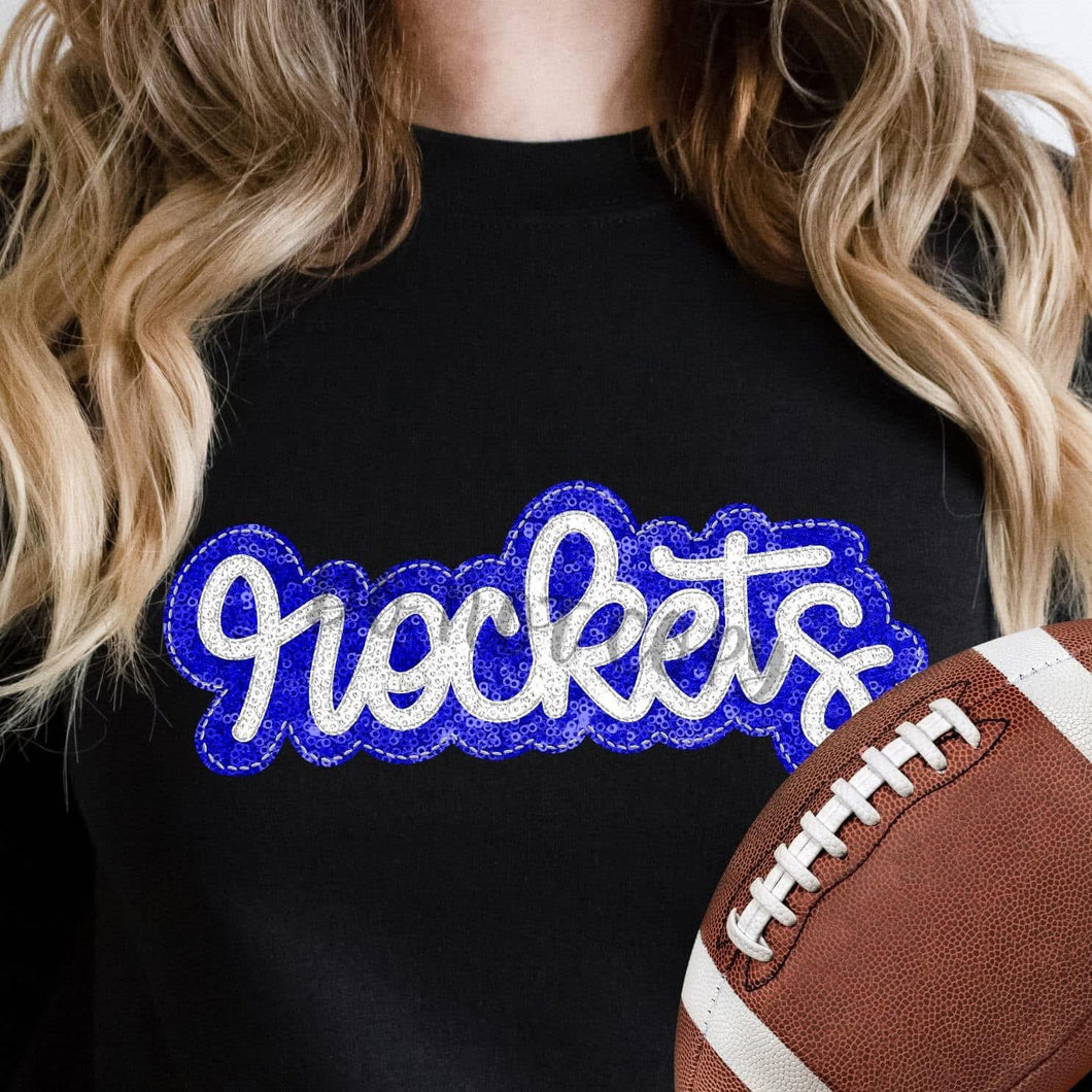KBD OG SEQUIN AND EMBROIDERY WORDS ROCKETS White and Royal Blue