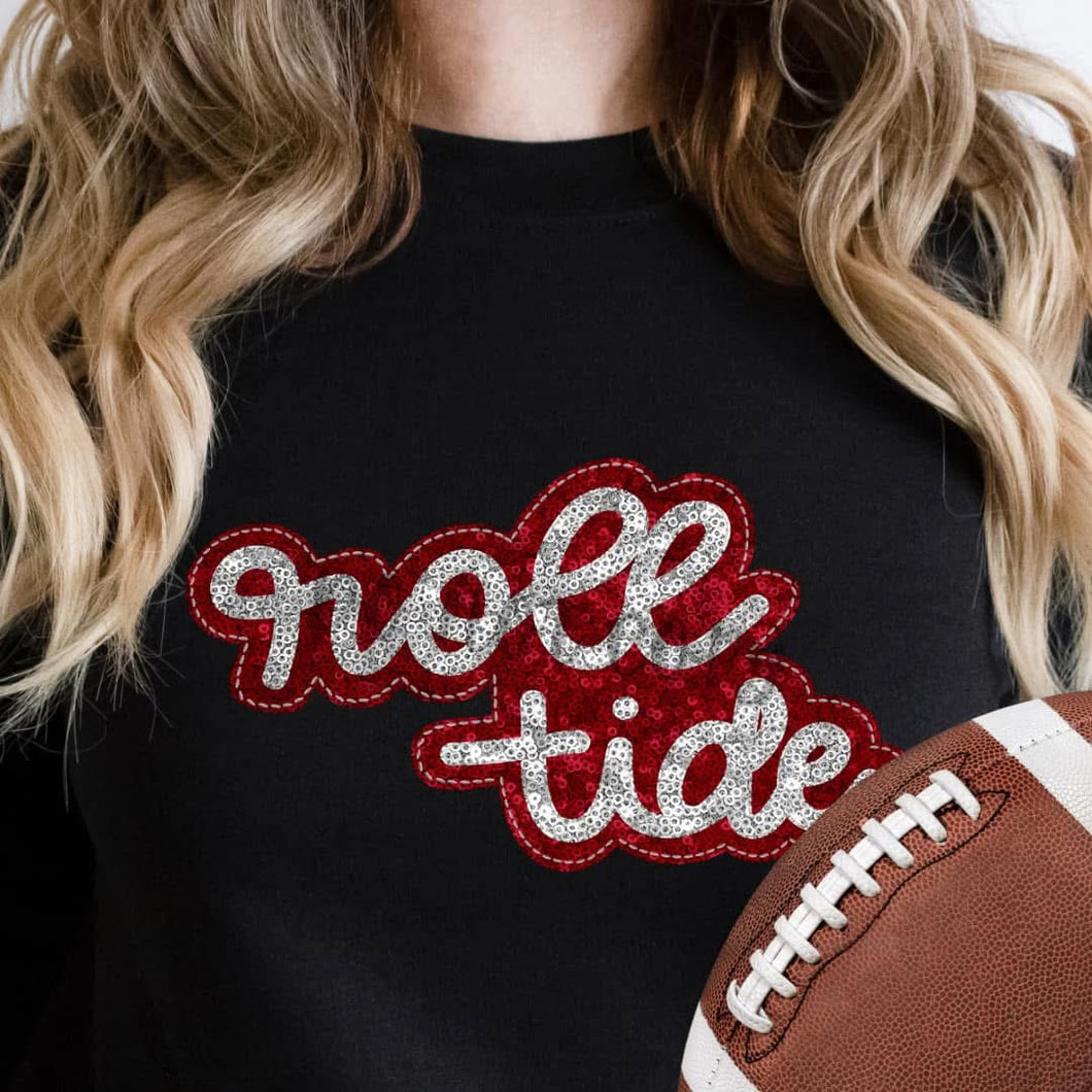 KBD OG SEQUIN AND EMBROIDERY WORDS ROLL TIDE Silver and Red