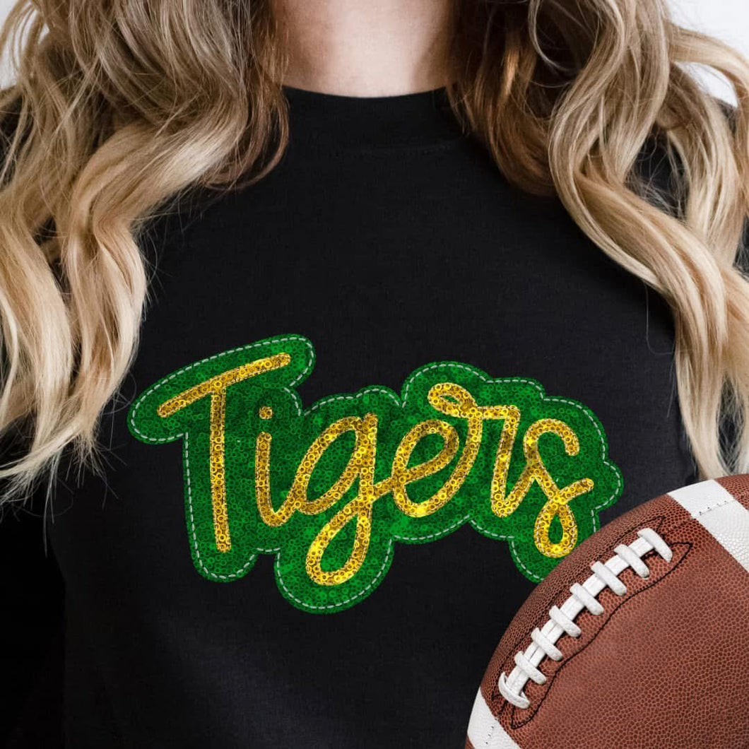 KBD OG SEQUIN AND EMBROIDERY WORDS TIGERS Yellow Gold and Kelly Green