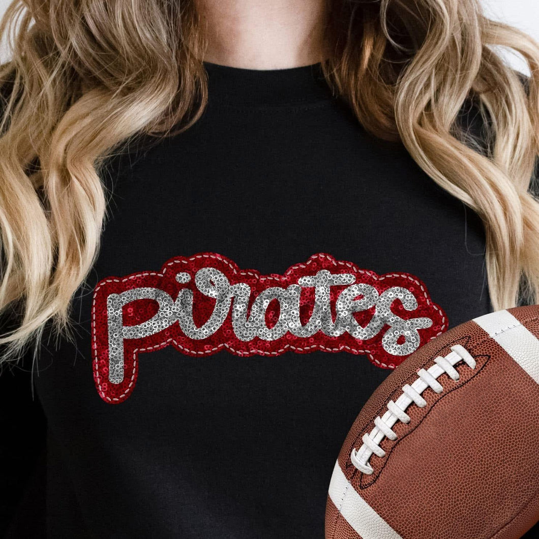KBD OG SEQUIN AND EMBROIDERY WORDS PIRATES Silver and Red