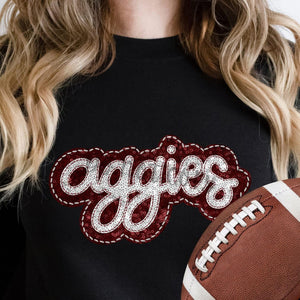 KBD OG SEQUIN AND EMBROIDERY WORDS AGGIES Silver and Red