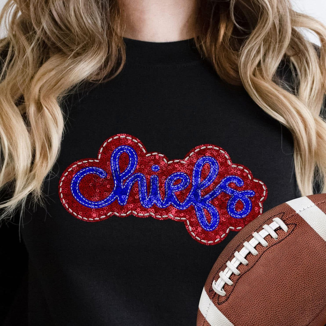 KBD OG SEQUIN AND EMBROIDERY WORDS CHIEFS Royal Blue and Red
