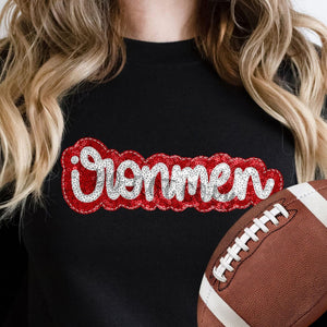 KBD OG SEQUIN AND EMBROIDERY WORDS IRONMEN Silver and Red