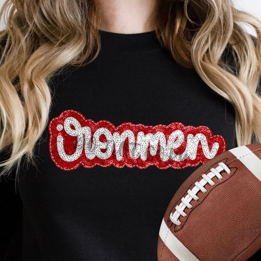 KBD OG SEQUIN AND EMBROIDERY WORDS IRONMEN Silver and Red