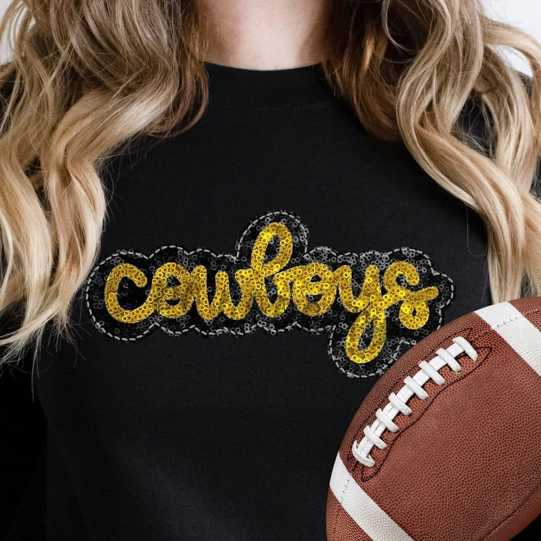 KBD OG SEQUIN AND EMBROIDERY WORDS COWBOYS Yellow Gold and Black
