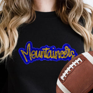 KBD OG SEQUIN AND EMBROIDERY WORDS MOUNTAINEERS Yellow Gold and Royal Blue