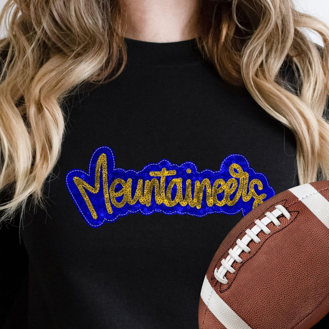 KBD OG SEQUIN AND EMBROIDERY WORDS MOUNTAINEERS Yellow Gold and Royal Blue
