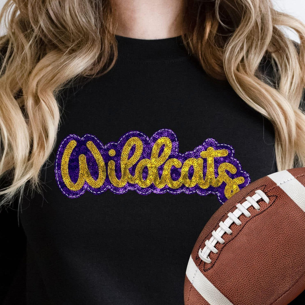 KBD OG SEQUIN AND EMBROIDERY WORDS WILDCATS Yellow Gold and Purple