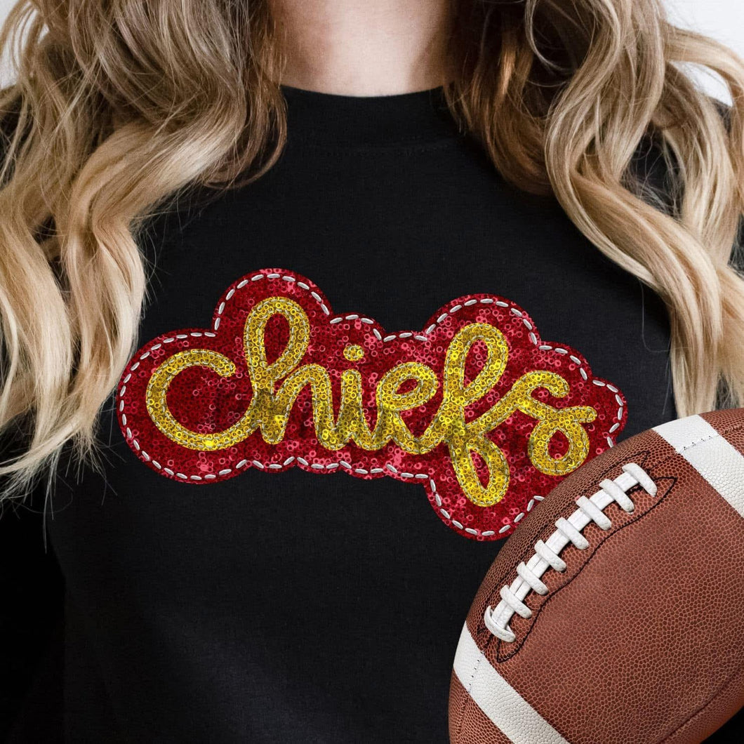 KBD OG SEQUIN AND EMBROIDERY WORDS CHIEFS Yellow Gold and Red