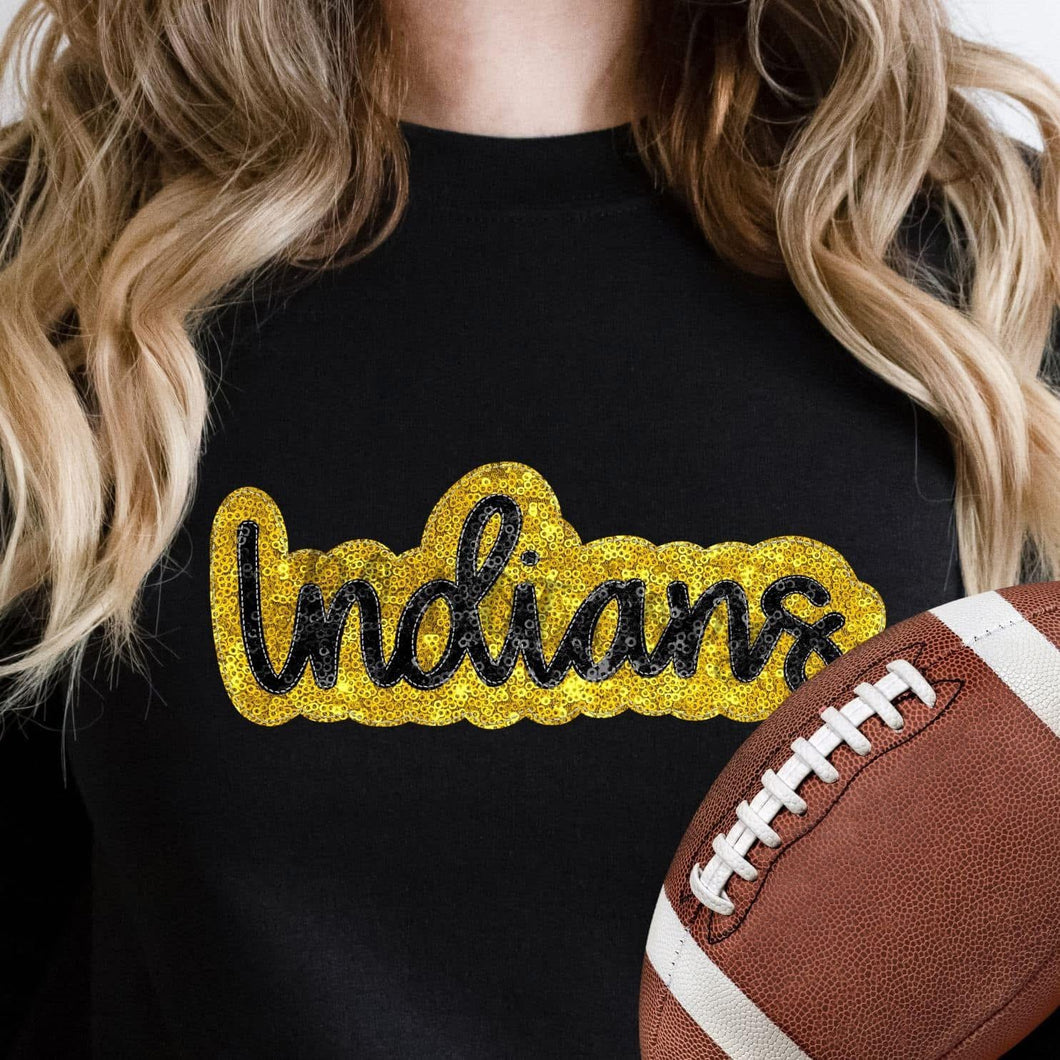 KBD OG SEQUIN AND EMBROIDERY WORDS INDIANS Black and Yellow Gold