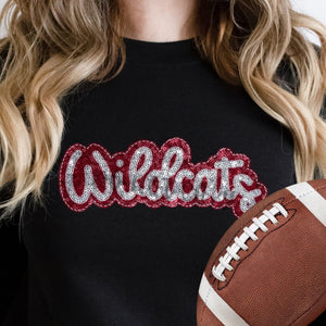 KBD OG SEQUIN AND EMBROIDERY WORDS WILDCATS Silver and Red
