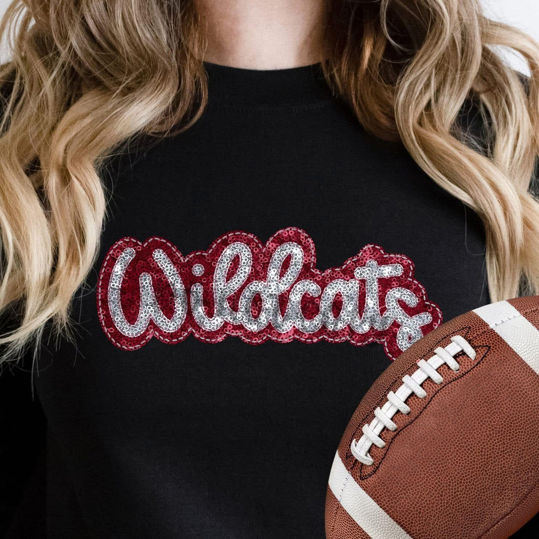 KBD OG SEQUIN AND EMBROIDERY WORDS WILDCATS Silver and Red