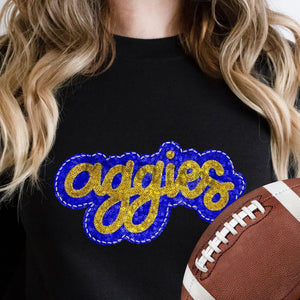 KBD OG SEQUIN AND EMBROIDERY WORDS AGGIES Yellow Gold and Royal Blue