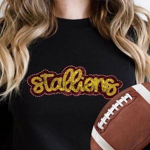 KBD OG SEQUIN AND EMBROIDERY WORDS STALLIONS Yellow Gold and Maroon