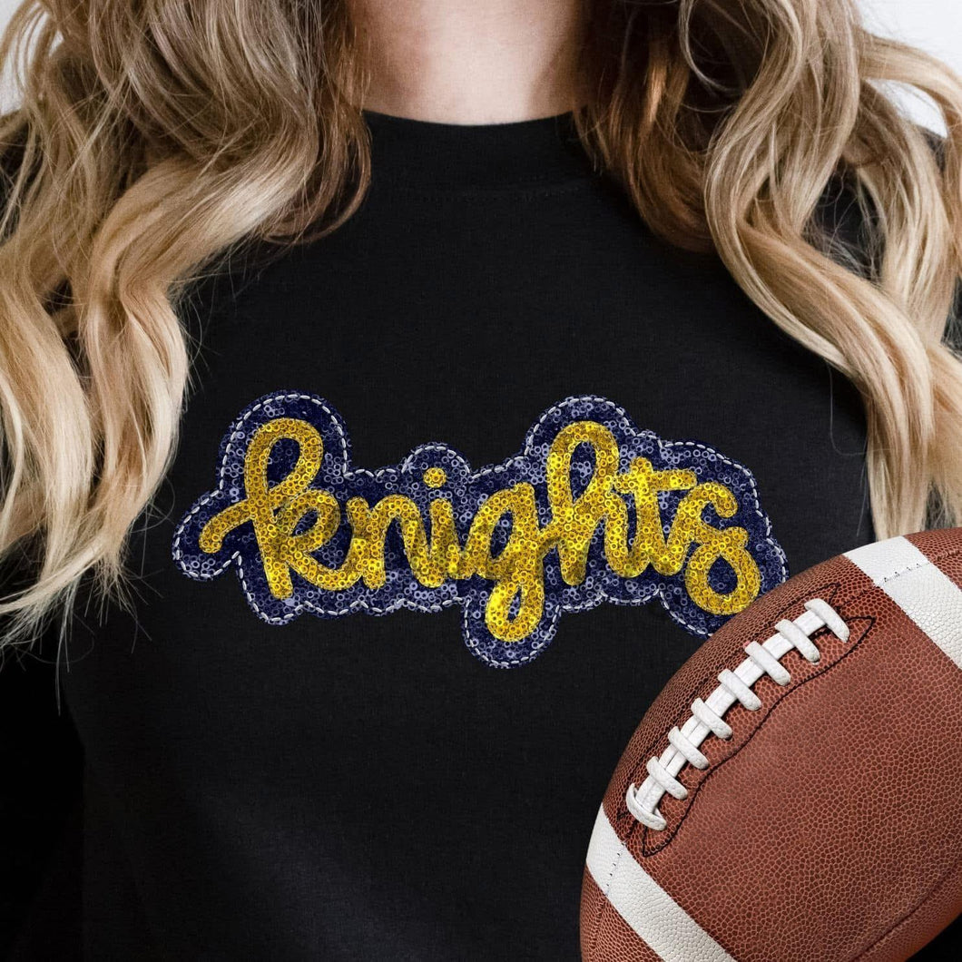 KBD OG SEQUIN AND EMBROIDERY WORDS KNIGHTS Yellow Gold and Navy
