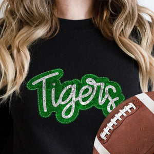 KBD OG SEQUIN AND EMBROIDERY WORDS TIGERS Silver and Kelly Green