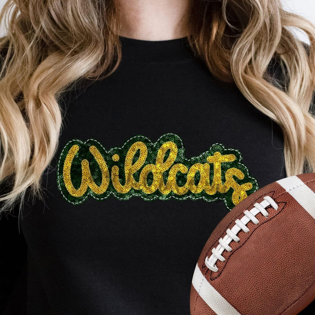 KBD OG SEQUIN AND EMBROIDERY WORDS WILDCATS Yellow Gold and Kelly Green