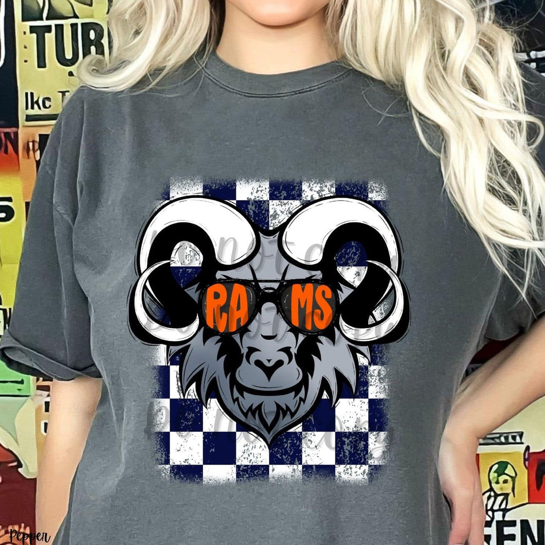 RAMS Shades Orange with Checkered Background