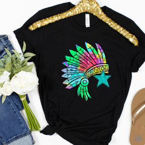 Watercolor Preppy Bright INDIAN HEAD DRESS / WARRIOR / CHIEF B