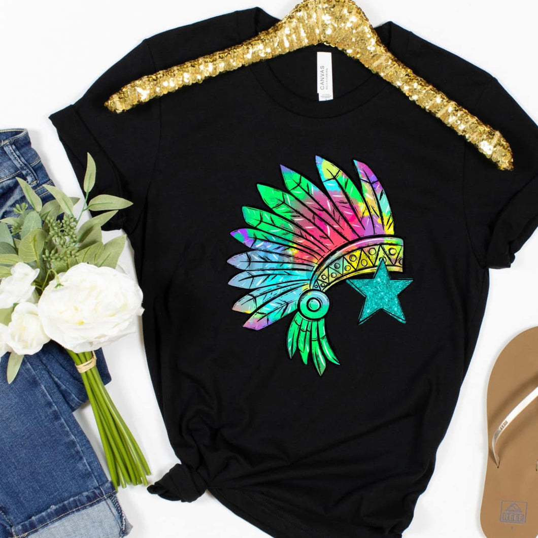 Watercolor Preppy Bright INDIAN HEAD DRESS / WARRIOR / CHIEF B