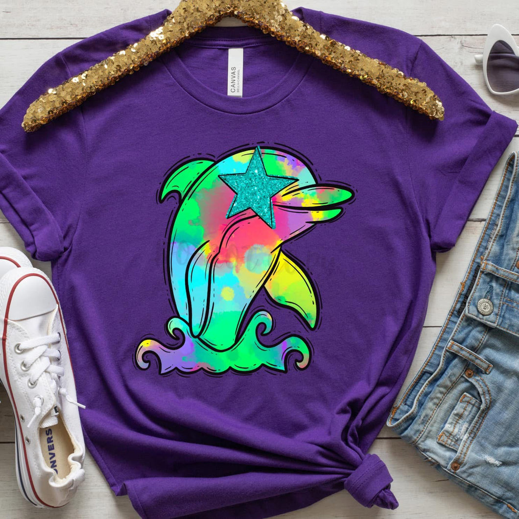 Watercolor Preppy Bright DOLPHINS
