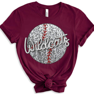 WILDCATS BASEBALL Embroidery Sports Balls Faux Sequin Silver Digital Download