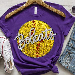 BOBCATS SOFTBALL Embroidery Sports Balls Faux Sequin Silver Digital Download