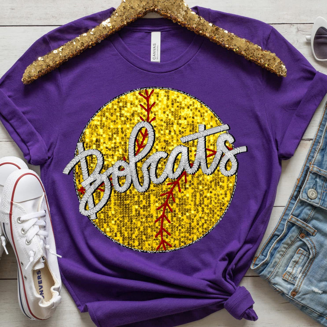 BOBCATS SOFTBALL Embroidery Sports Balls Faux Sequin Silver Digital Download