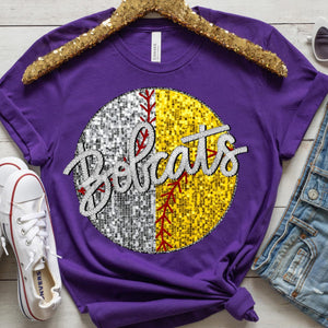 BOBCATS BASEBALL/SOFTBALL Embroidery Sports Balls Faux Sequin Silver Digital Download