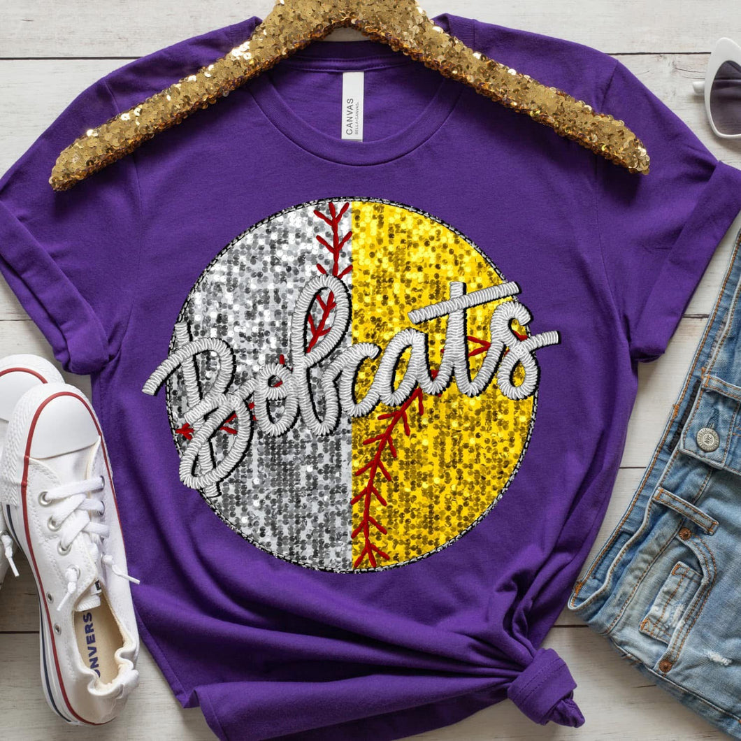 BOBCATS BASEBALL/SOFTBALL Embroidery Sports Balls Faux Sequin Silver Digital Download