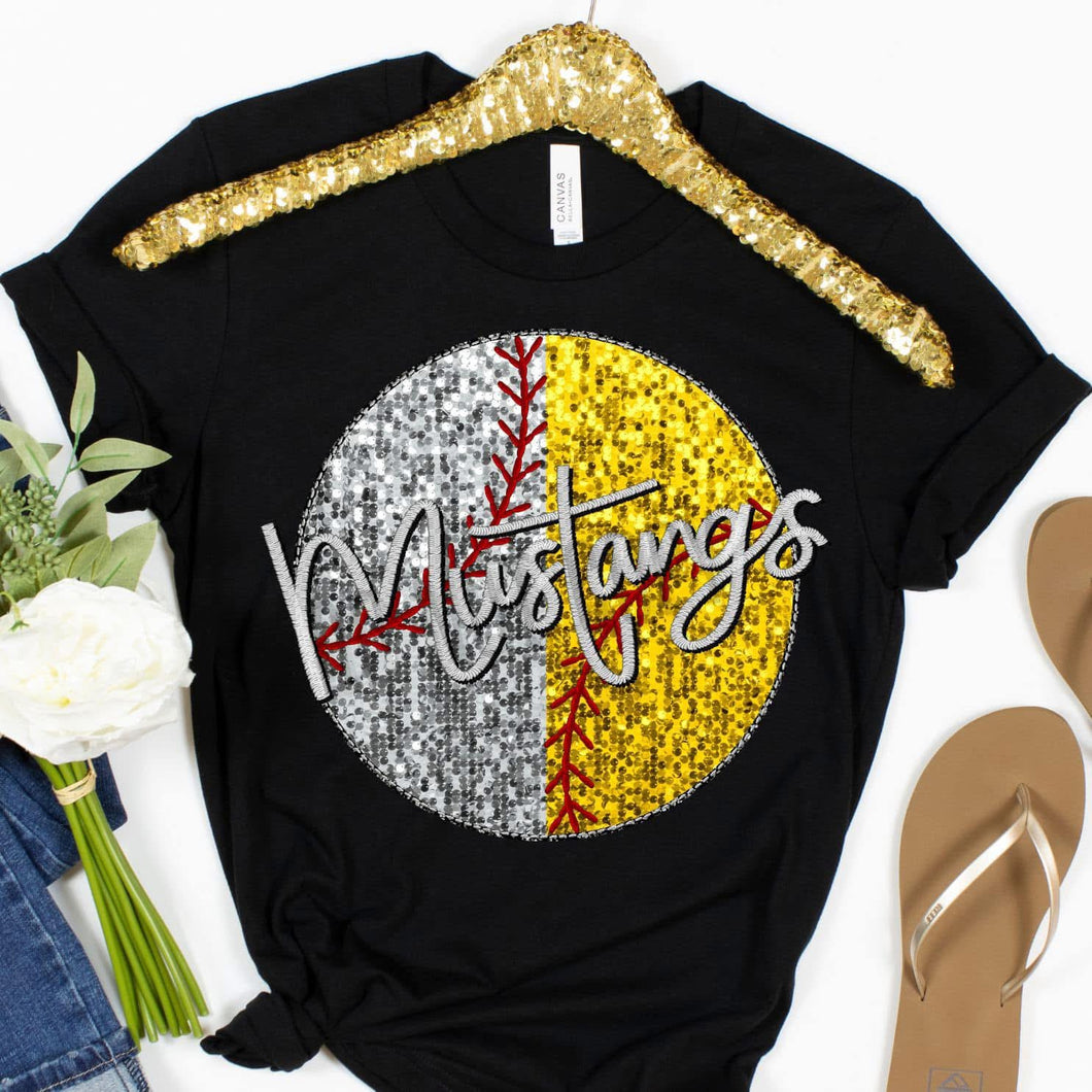 MUSTANGS BASEBALL/SOFTBALL Embroidery Sports Balls Faux Sequin Silver Digital Download