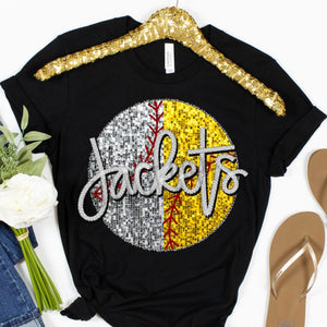 JACKETS BASEBALL/SOFTBALL Embroidery Sports Balls Faux Sequin Silver Digital Download