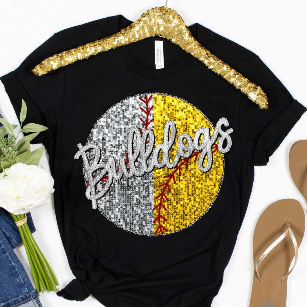 BULLDOGS BASEBALL/SOFTBALL  Embroidery Sports Balls Faux Sequin Silver Digital Download