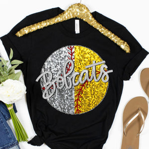 BOBCATS BASEBALL/SOFTBALL Embroidery Sports Balls Faux Sequin Silver Digital Download