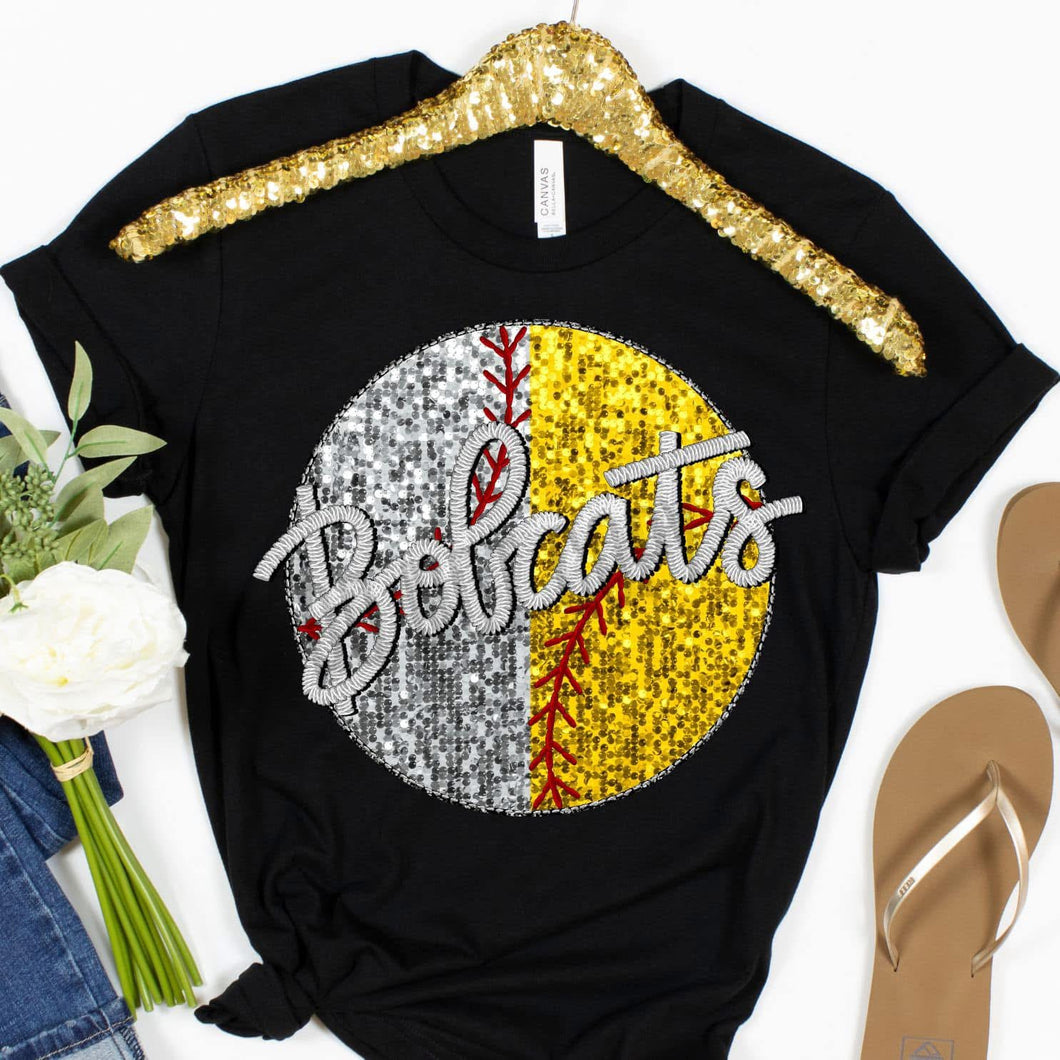 BOBCATS BASEBALL/SOFTBALL Embroidery Sports Balls Faux Sequin Silver Digital Download