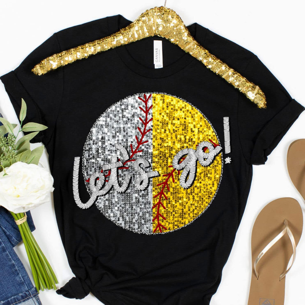 LET'S GO BASEBALL/SOFTBALL Embroidery Sports Balls Faux Sequin Silver Digital Download
