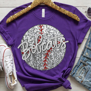 BASEBALL BOBCATS Embroidery Sports Balls Faux Sequin Silver Digital Download