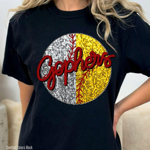 GOPHERS BASEBALL/SOFTBALL Embroidery Sports Balls Faux Sequin Red Digital Download