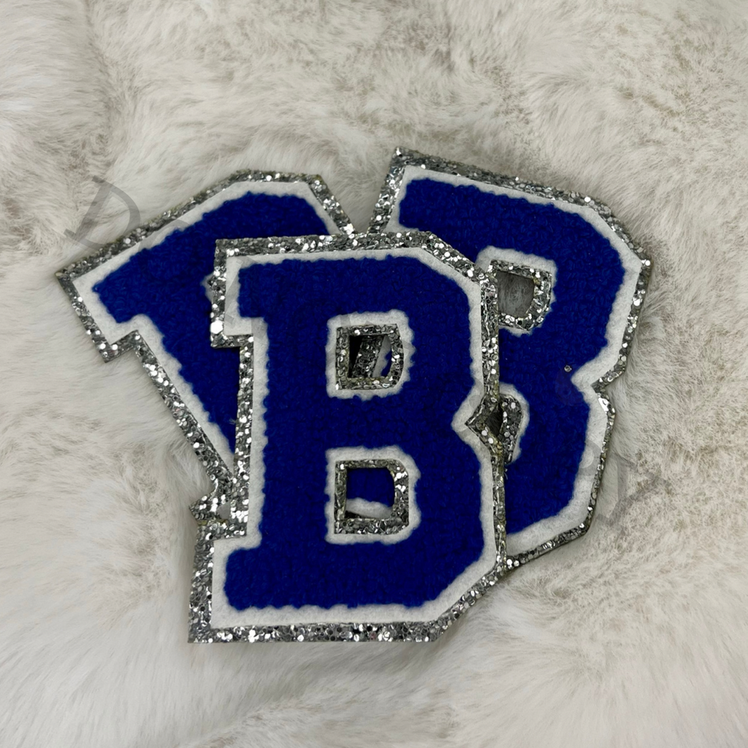 ROYAL BLUE WITH SILVER GLITTER Chenille Letters Apprx 3