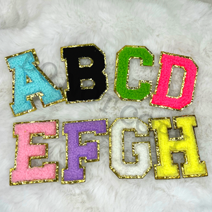 ADHESIVE Chenille Letters LIGHT PURPLE, WHITE, YELLOW Apprx 1.75-2" RTS