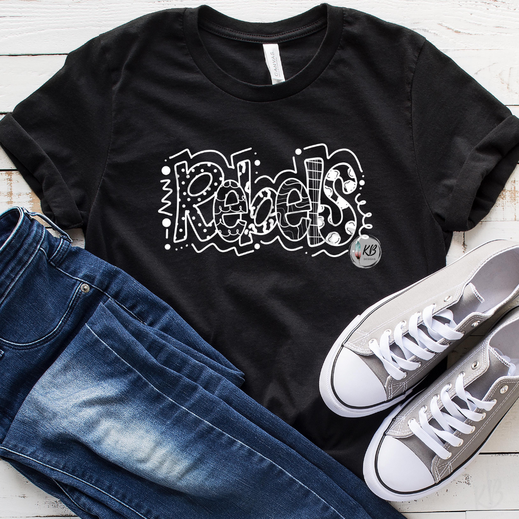 Rebels Funky Letters Low Heat Single Color WHITE Screen Print RTS