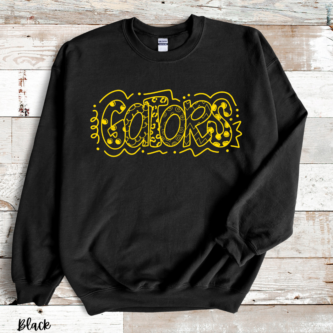 Gators Funky Letters Low Heat Single Color YELLOW Screen Print RTS