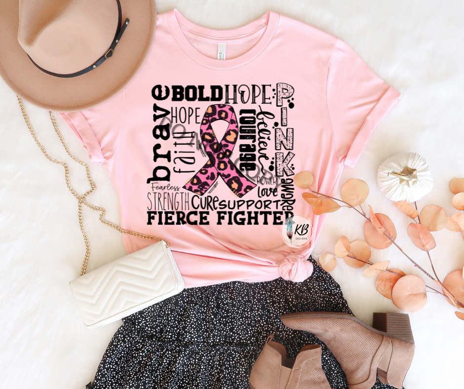 Breast Cancer Awareness Typography Leopard Print High Heat RTS