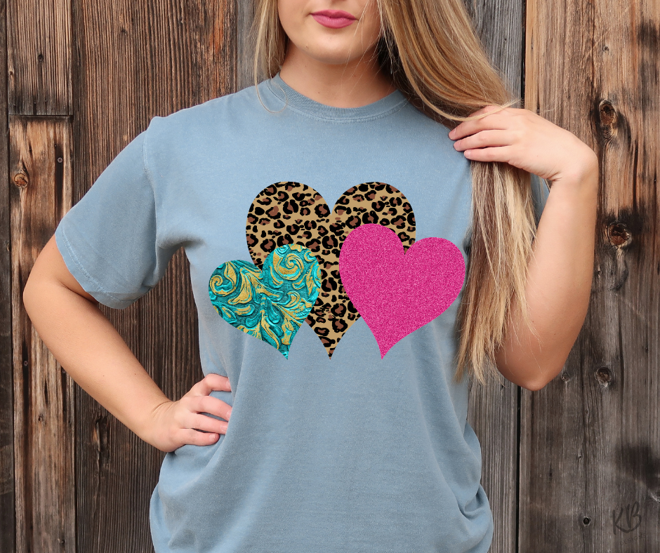 KB DESIGNS EXCLUSIVE Tri Heart High Heat Full Color Soft Screen Print RTS