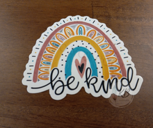Load image into Gallery viewer, Be Kind Rainbow 3&quot; Waterproof, UV Proof, Deluxe Vinyl Sticker Ready To Ship
