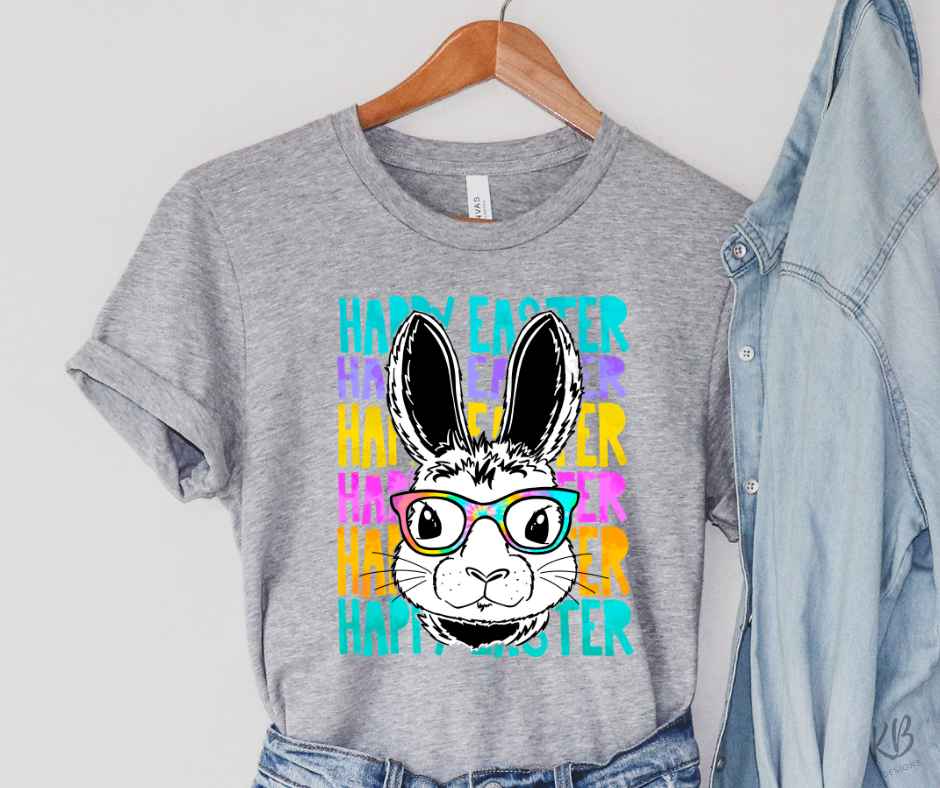Happy Easter Bunny With Glasses High Heat RTS