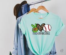 Load image into Gallery viewer, Peace, Love, Baseball High Heat Full Color Soft Screen Print RTS
