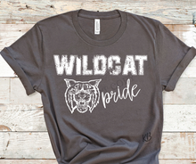 Load image into Gallery viewer, WILDCAT PRIDE White High Heat Soft Screen Print RTS
