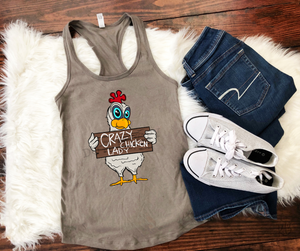 Crazy Chicken Lady High Heat Full Color Soft Screen Print RTS